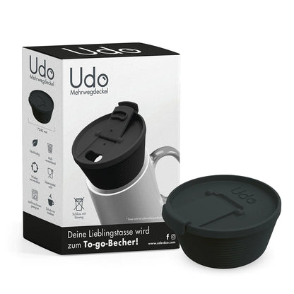 Udo Mehrwegdeckel Lieblingstasse wird zum To-go-Becher in Schwarz