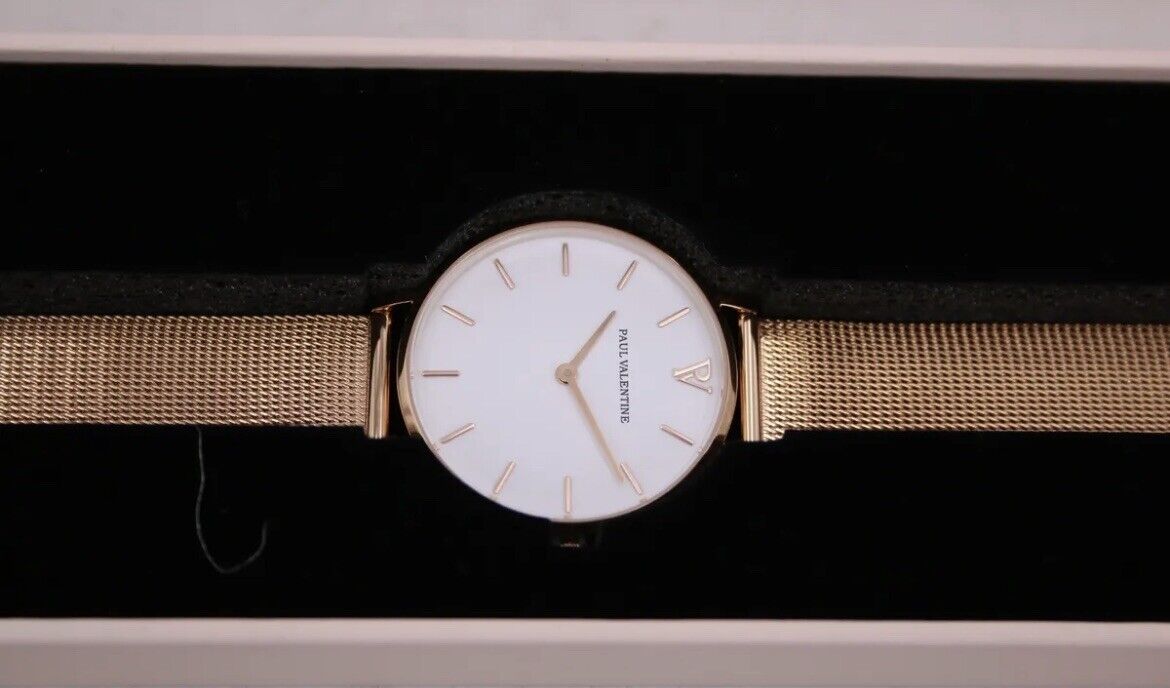 PAUL VALENTINE Damenuhr 32mm MARINA ROSÉGOLD MESH Ziffernblatt weiß 5ATM 32111