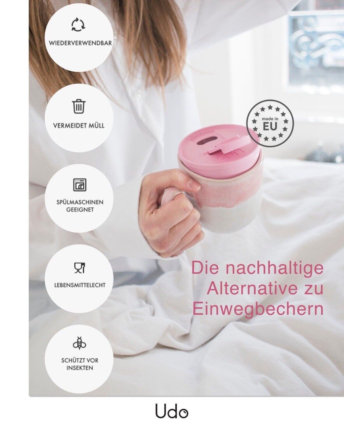 Udo Mehrwegdeckel Lieblingstasse wird zum To-go-Becher Farbe Rosa