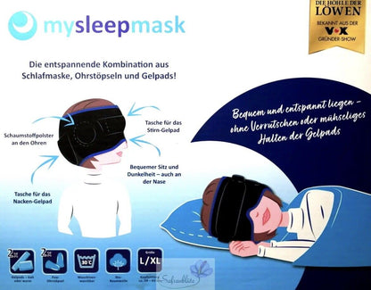 mysleepmask Schlafmaske Ohrstöpsel Gelpads Aufbewahrungsbeutel Migräne L/XL