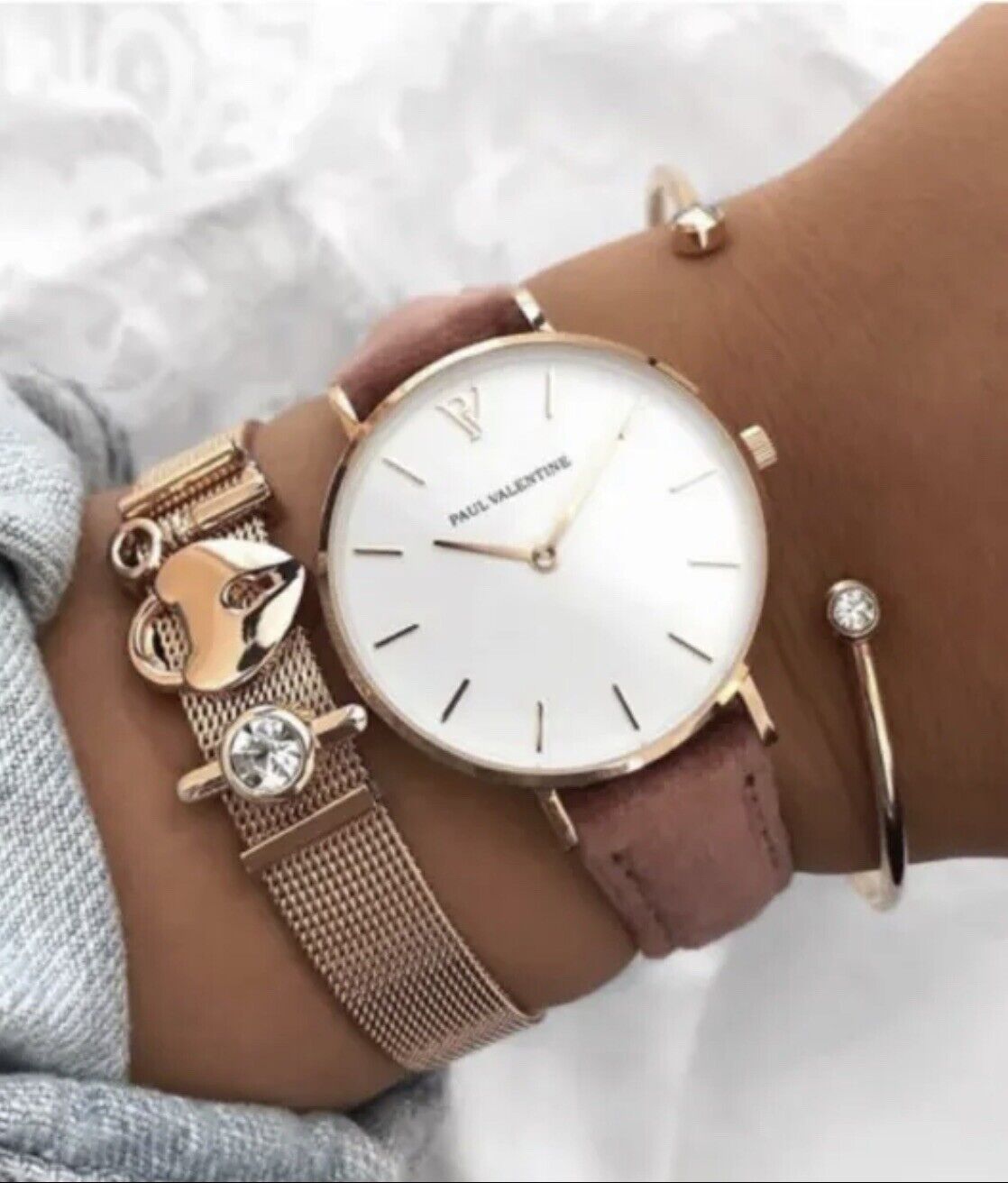 Paul Valentine Uhr Rosenholz 32mm Leder Armband neu mit Etikett 32149