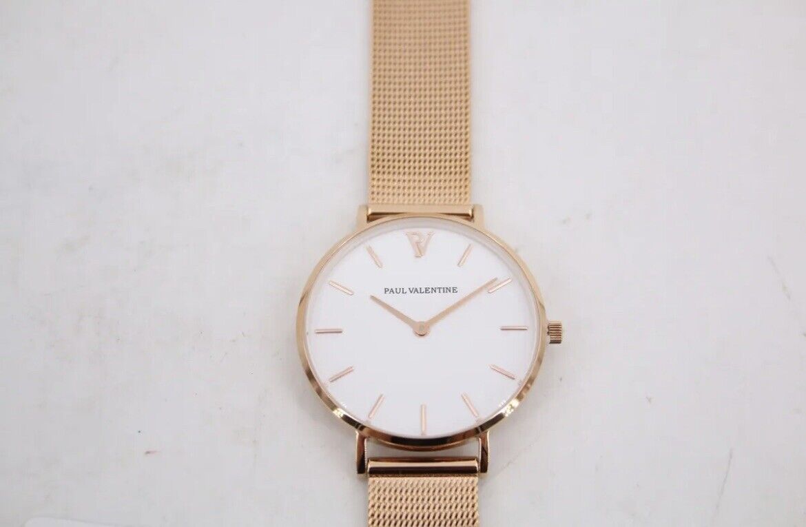 PAUL VALENTINE Damenuhr 32mm MARINA ROSÉGOLD MESH Ziffernblatt weiß 5ATM 32111