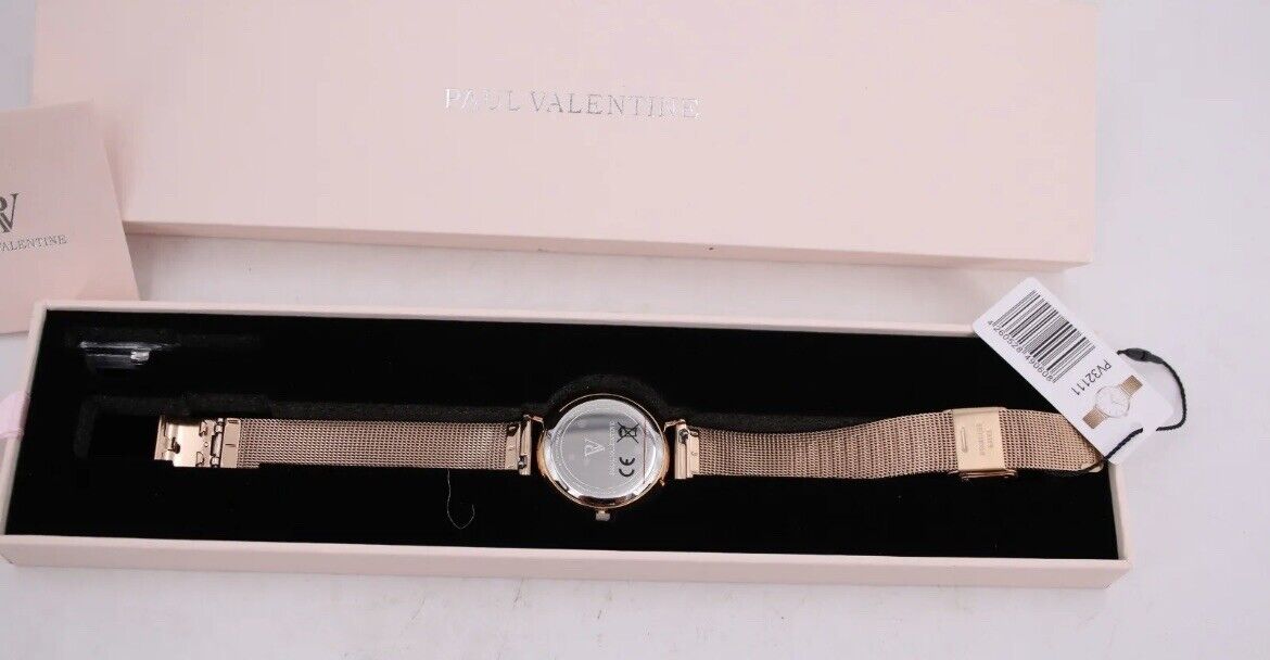 PAUL VALENTINE Damenuhr 32mm MARINA ROSÉGOLD MESH Ziffernblatt weiß 5ATM 32111