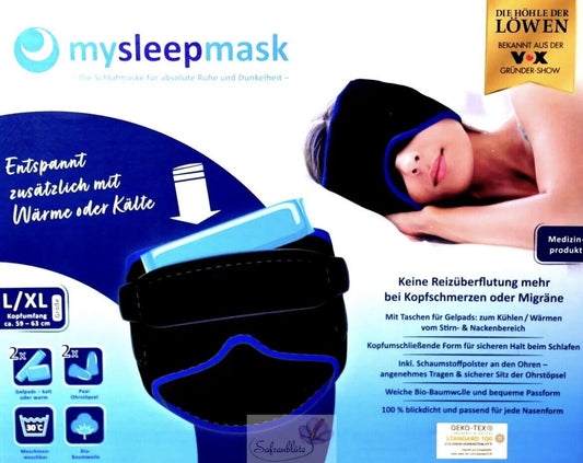 mysleepmask Schlafmaske Ohrstöpsel Gelpads Aufbewahrungsbeutel Migräne L/XL
