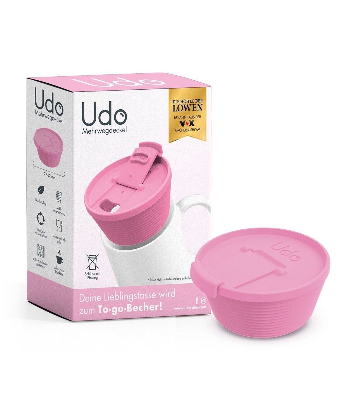 Udo Mehrwegdeckel Lieblingstasse wird zum To-go-Becher Farbe Rosa