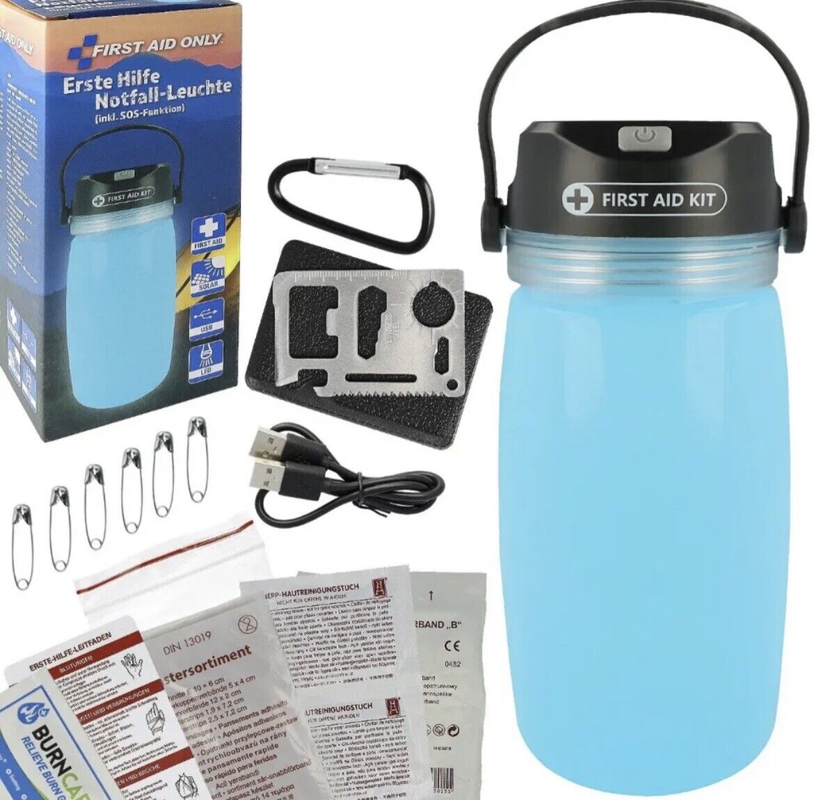 First Aid Only Notfalltasche Outdoor Lampe Erste Hilfe-Set Akku Solar