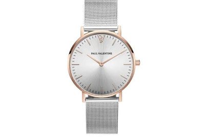 PAUL VALENTINE - ROSÉGOLD SILVER SUNRAY MESH 36MM DAMEN NEU 36461
